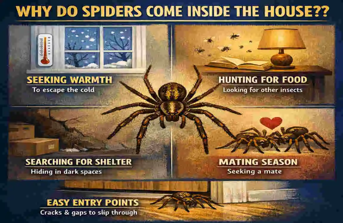 why do spiders come inside the house