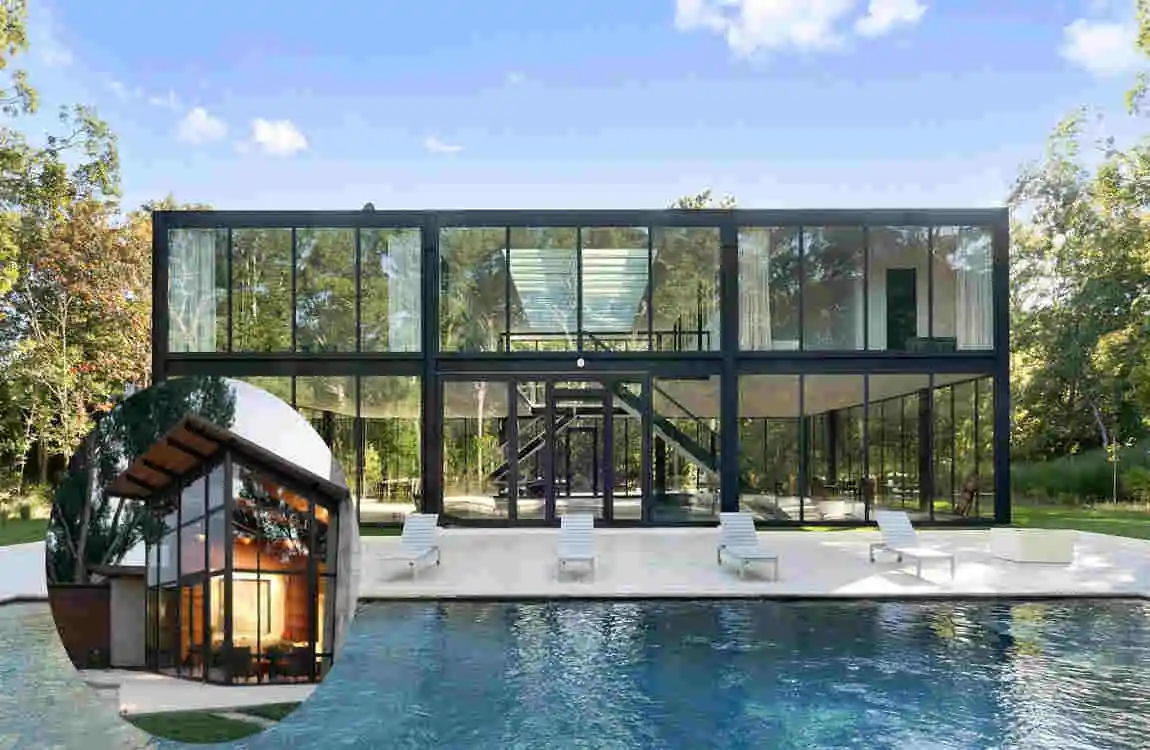 glass-and-steel modern mansion