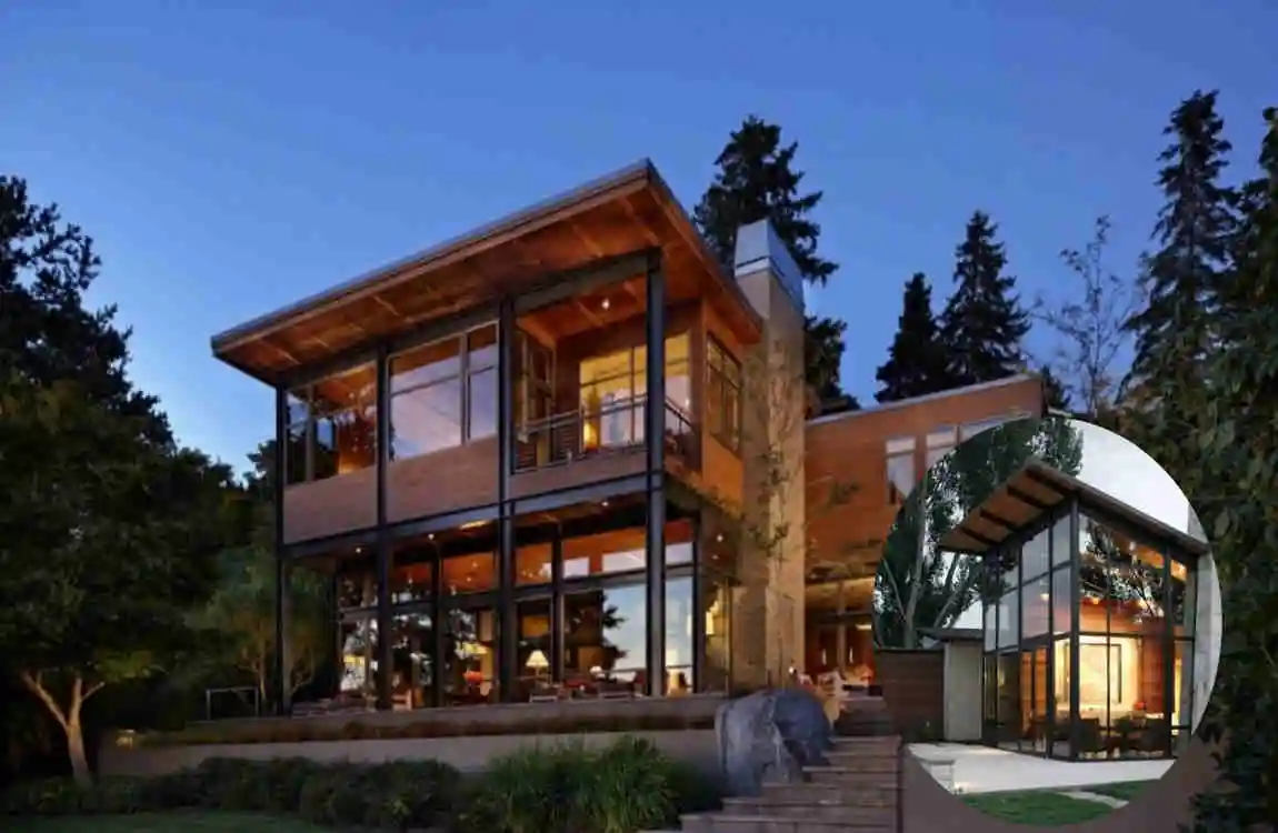 glass-and-steel modern mansion