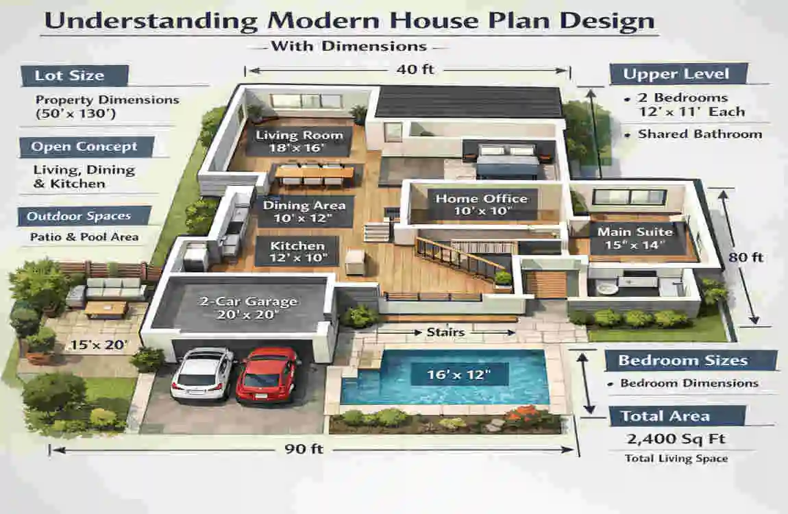modern house plan design with dimensions